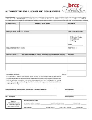 Fillable Online Authorization For Purchase And Disbursement Fax Email