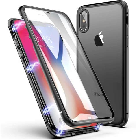 Coque iPhone X XS 360 intégrale aimanté noir et transparente Evetane