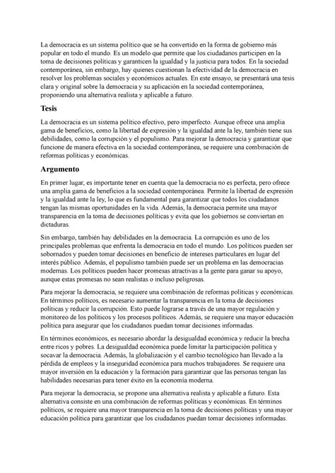 Ensayo La democracia es un sistema político que se ha convertido en