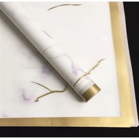 Jual Lembar Flower Wrapping Gold Line Marble Cellophane Waterproof