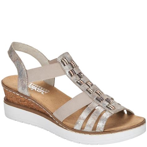 Rieker Womens Wedge Strap Sandal Metallic Paul Byron Shoes Ireland