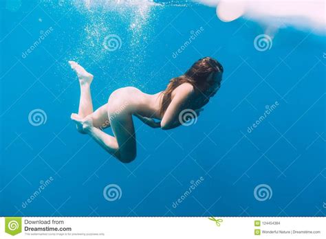 Nude Woman Dive In Sea Underwater In Tropical Ocean Stock Photo Image Of Happy Portrait
