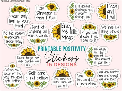 Printable Inspirational Motivational Positive Sticker Pack Etsy