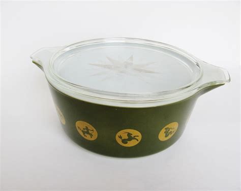 Vintage Pyrex Promotional Green Zodiac B Quart Round