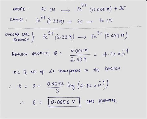 Solved Calculate The Cell Potential For The Following Reaction That