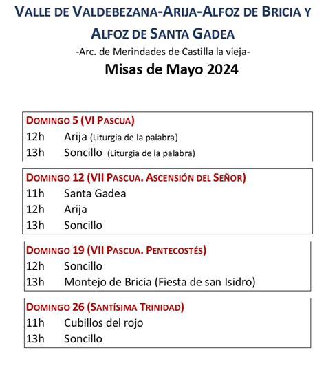 HORARIO MISAS MAYO Valle De Valdebezana