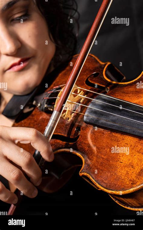 Beautiful Girl Professional Violinist Playing Antique Violin Stock