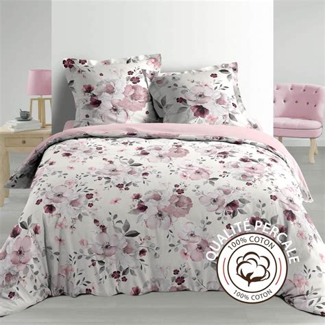 Housse De Couette X Cm En Percale Fleurs Roses