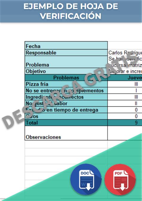 Hoja De Verificaci N Ejemplos Formatos Word Excel