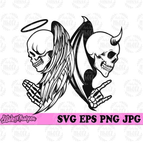 Angel Devil Skull Svg Good And Bad Clipart Saint And Demon Etsy Canada