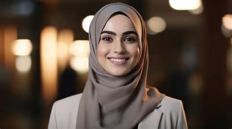 Premium Photo Portrait Of Smiling Muslim Female Ceo Or Chief