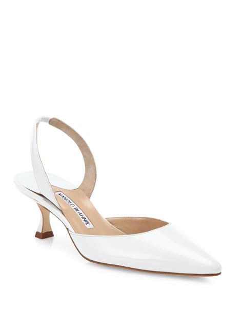 Manolo Blahnik Carolyne Patent Leather Slingbacks In White Lyst