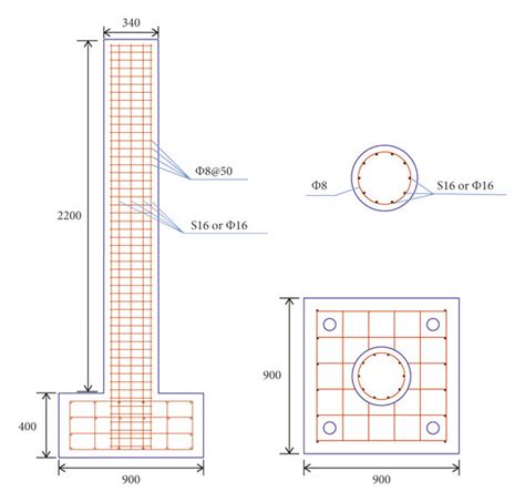 Detail drawing of reinforced concrete (unit: mm). | Download Scientific ...