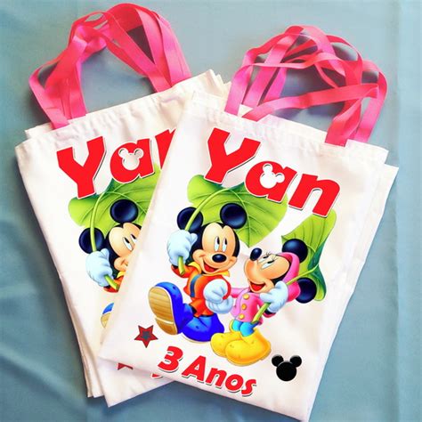 Bolsinha Ecobag Sacolinha Personalizada Mickey E Minnie No Elo