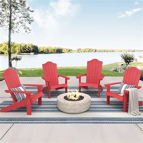 Amazon Lue Bona Adirondack Chairs Set Of Bright Red Poly