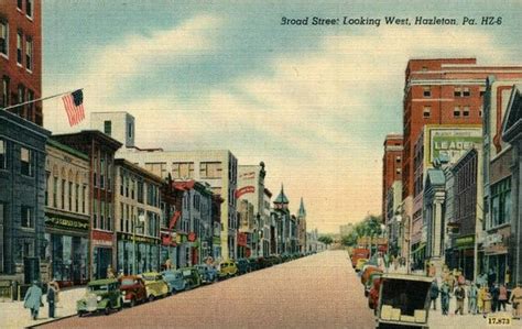 Linen Postcard Hazleton Pennsylvania Broad Street Looking Etsy