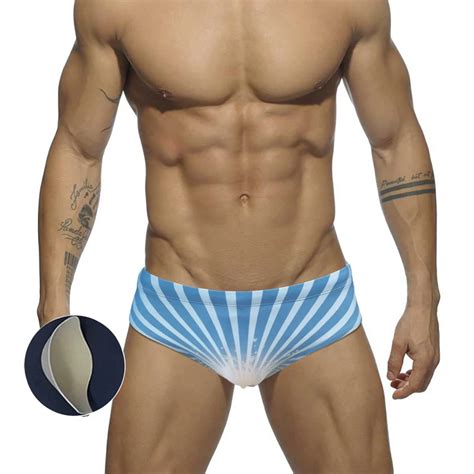 New Mens Swim Trunks With Push Pads Fashion Print Bikini European