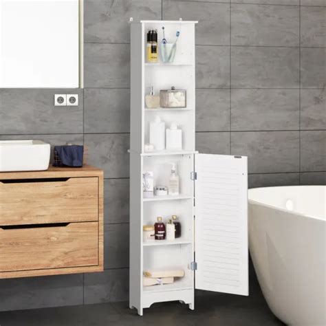 Homcom Mdf 6 Tier Tall Bathroom Storage Cabinet Shelves Cupboard Slimline White £5195 Picclick Uk