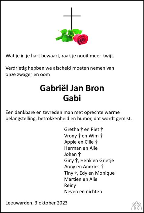 Gabriël Jan Gabi Bron 03 10 2023 overlijdensbericht en condoleances