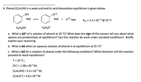 Solved 6 Phenol C6h5oh Is A Weak Acid And Its Acid