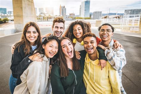 Premium Photo Multiracial Group Of Friends Taking Selfie Picture Outdoors