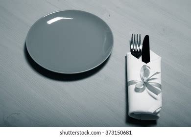 Plate Fork Knife Napkin On Wooden Stock Photo 373150681 | Shutterstock