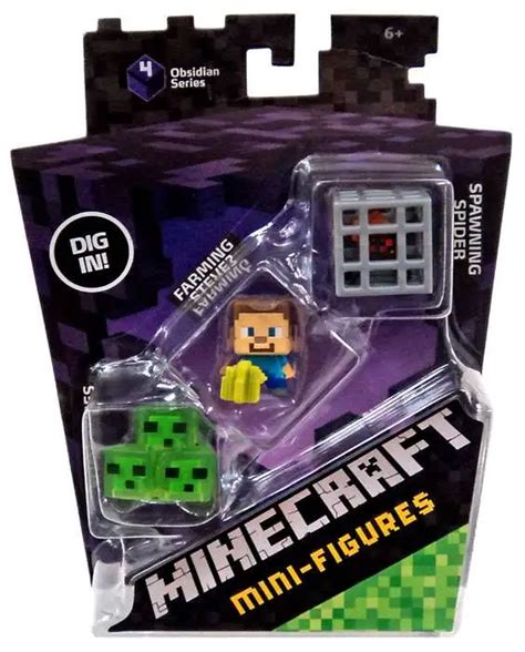 Minecraft Obsidian Series 4 Spawning Spider Farming Steve Slime Cubes Mini Figure 3 Pack Mattel