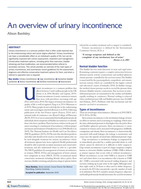 An Overview Of Urinary Incontinence Pdf Urinary Incontinence Urology