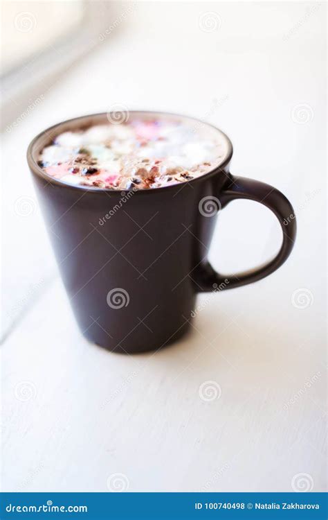 Hot Cocoa Mug With Marshmallows On White Wooden Table Winter T Stock Photo Image Of Recipe