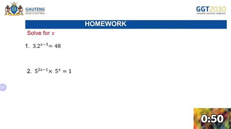 Mathematics Grade 8 Solving Equations Using Laws Of Exponents Youtube