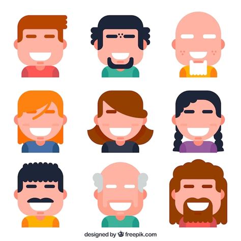 Colección con diseño plano de avatares sonrientes Vector Gratis