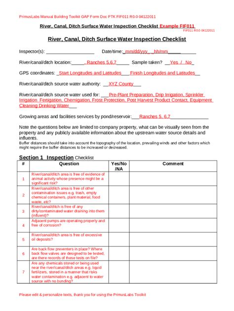 Sample Self Inspection Checklist Doc Template Pdffiller