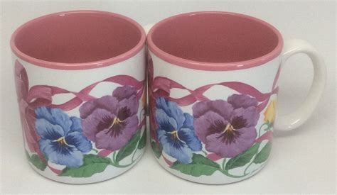 Lovely Pair Of Floral Coffee Mugs Flower Mugs Spring Time Etsy Pink