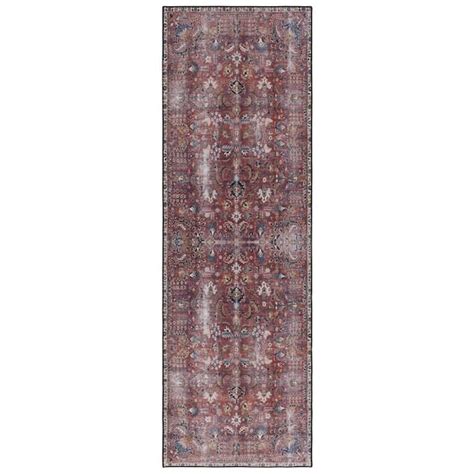 SAFAVIEH Tucson Red Beige 3 Ft X 8 Ft Machine Washable Distressed