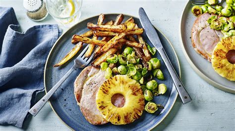 Air Fryer Gammon Fried Eggs And Garlic Fries Recipe Bbc Food