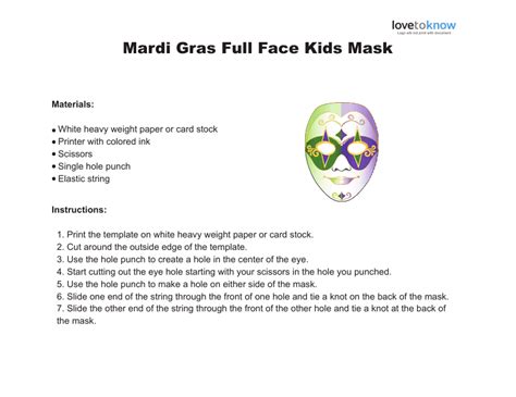 Mardi Gras Full Face Kids Mask Template Download Printable PDF ...