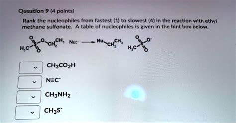 Solved Question Points Rank The Nucleophiles From Fastest T