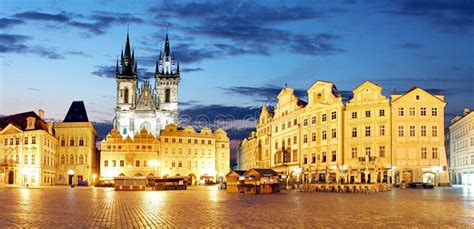 Prague Old Town Square at Night - Panorama Editorial Photo - Image of ...