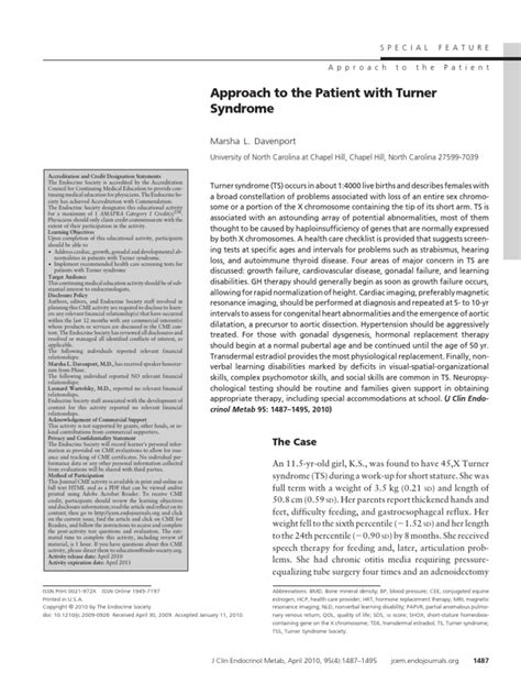 Approach To The Patient With Turner Syndrome Pdf Estradiol Chemistry