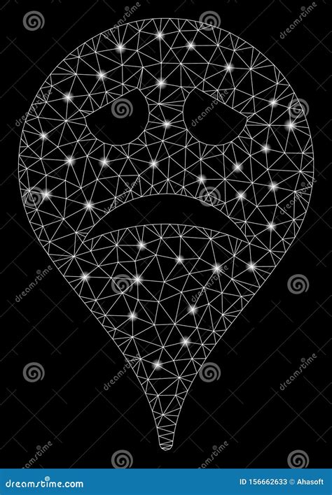 Bright Mesh D Sadly Smiley Map Marker With Light Spots Stock Vector