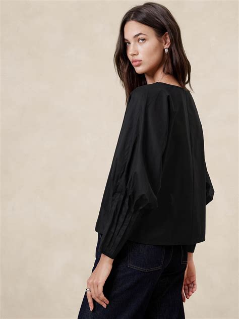 Cropped Pleated Sleeve Blouse Banana Republic Factory