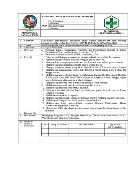 Sop Penjaringan Anak Sekolah Pdf