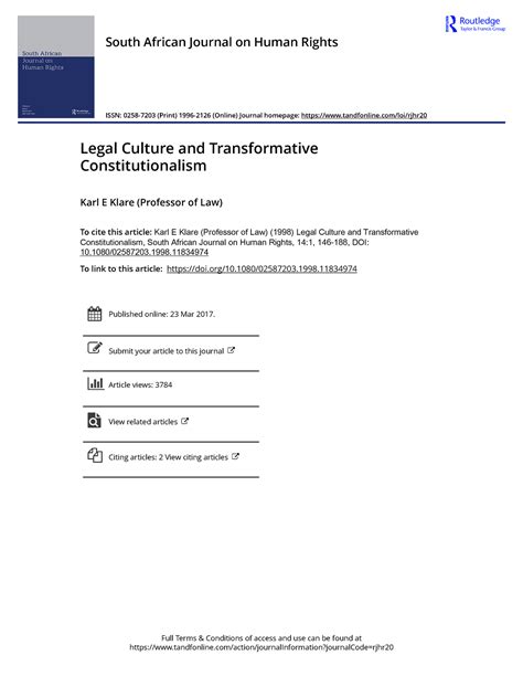 Karl E Klare Legal Culture And Transformative Constitutionalism 1998