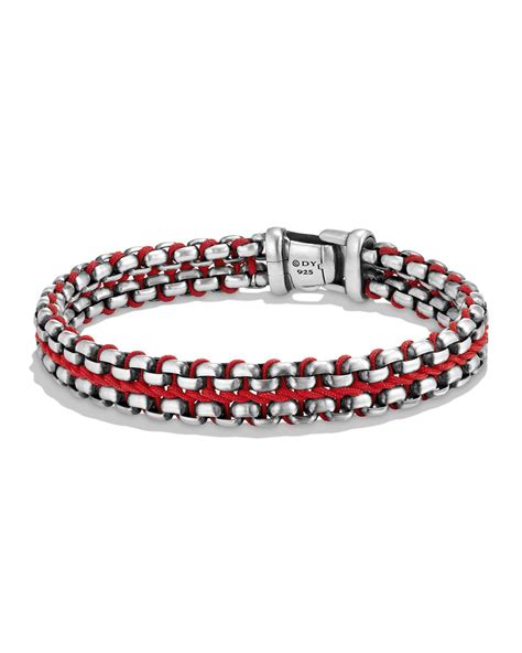 David Yurman Men S Woven Box Chain Bracelet In Sterling Silver In Red