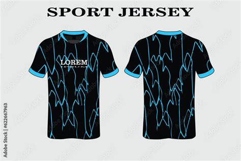 Blue Fabric textile design for Sport t-shirt, soccer jersey for soccer club. uniform front and ...