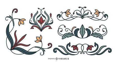 Conjunto De Ornamentos Florais Art Nouveau Baixar Vector