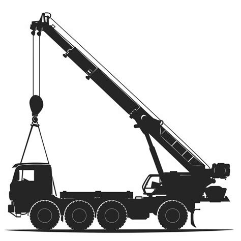 Silhouette Crane Truck Illustration On White Vetor Premium