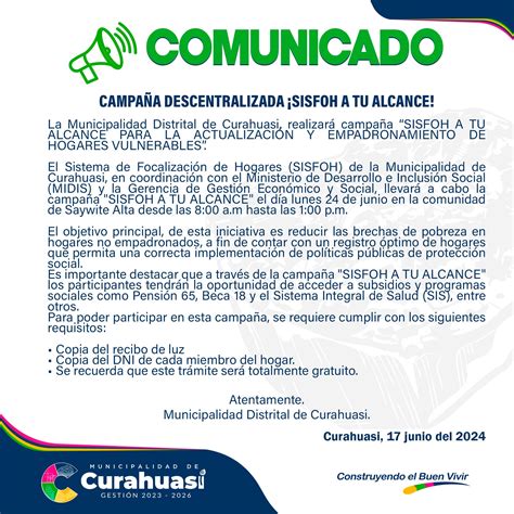 Comunicado Informes Y Publicaciones Municipalidad Distrital De Curahuasi Plataforma Del