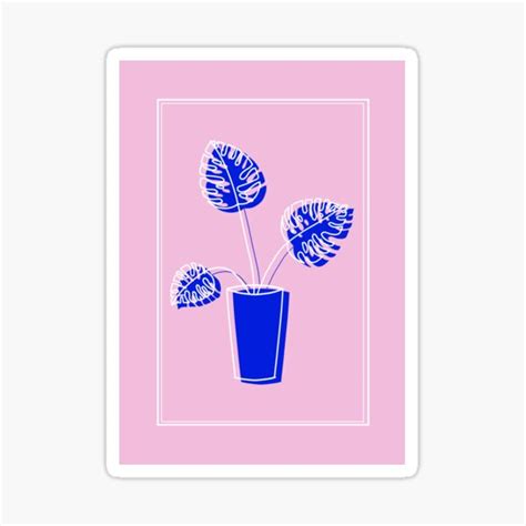 Pink And Blue Aesthetic Monstera Plant Design Sticker For Sale By