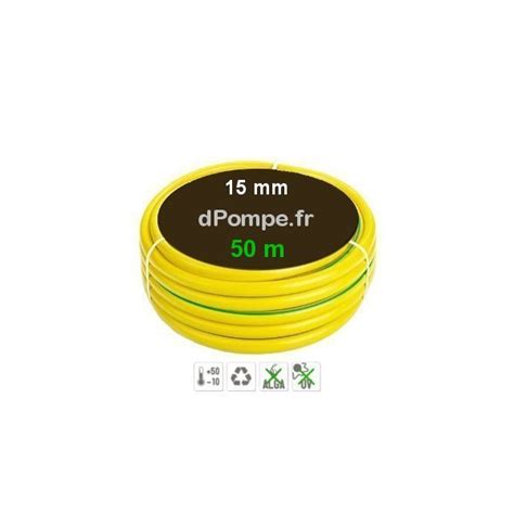 Tuyau d Arrosage Jaune Bande Verte 9 bars Ø int 15 mm Longueur 50 m